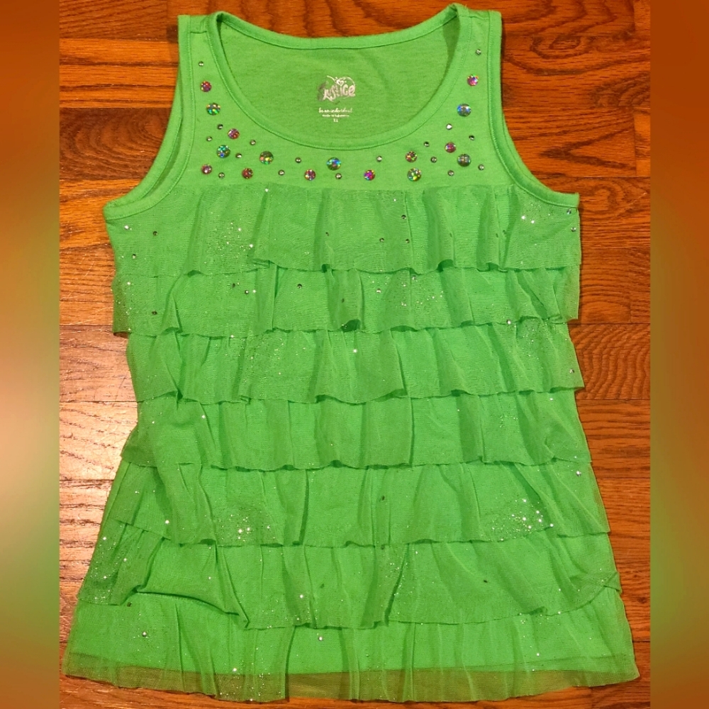 Justice Green Layered Tank with Sparkle Accents